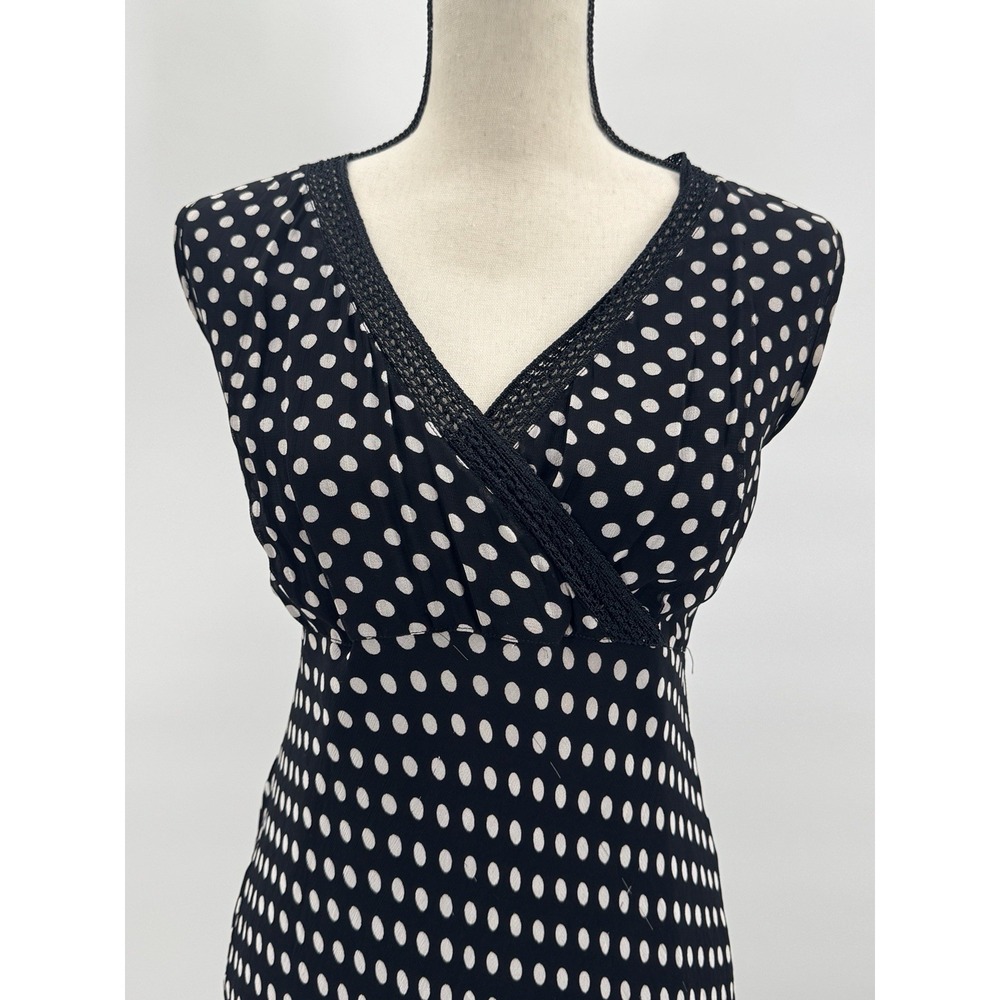 Vintage Polka Dot Dress Babydoll Large Lined Chiffon Retro Classic Preppy Lace